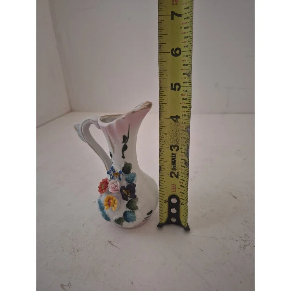 Vintage Capodimonte Style Mini Small Italian Colorful Painted Vase Pitcher